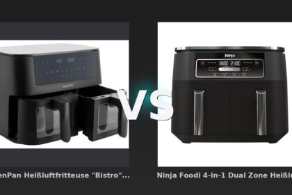 Vergleich: GreenPan Heißluftfritteuse "Bistro" 2 Körbe á 4 l, schwarz vs Ninja Foodi 4-in-1 Dual Zone Heißluftfritteuse 7,6 L | AF200EU | von SharkNinja - GreenPan Bistro vs Ninja Foodi Dual Zone: Heißluftfritteusen im Vergleich