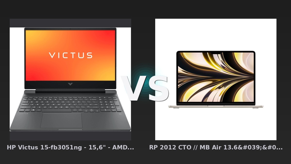 Vergleich: HP Victus 15-fb3051ng - 15,6" - AMD Ryzen 5 - 16GB RAM/1TB SSD - RTX 5050 vs RP 2012 CTO // MB Air 13.6'' - M2 8-Core - 8-Core GPU - 8 GB - 512GB SSD - Polarstern // 2 - HP Victus 15 vs MacBook Air M2: Gaming-Notebook trifft Ultraleicht-Laptop – Wer macht das Rennen?
