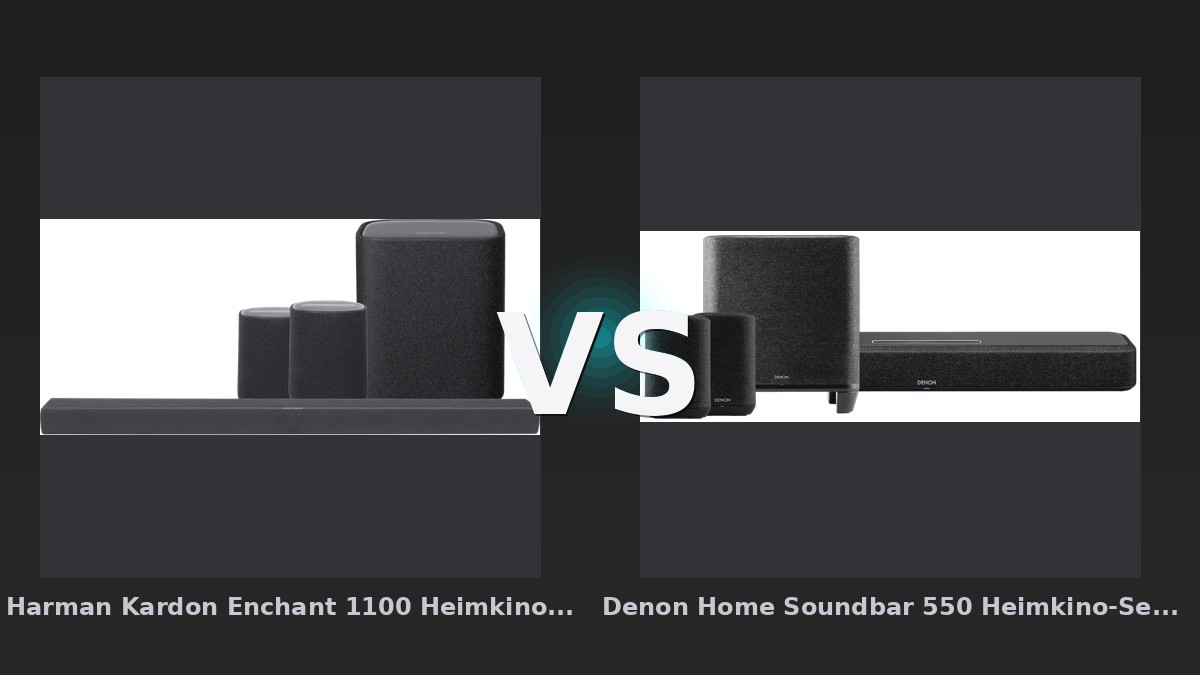 Vergleich: Harman Kardon Enchant 1100 Heimkino-Set vs Denon Home Soundbar 550 Heimkino-Set - Harman Kardon Enchant 1100 vs Denon Home Soundbar 550: Komplettset mit Rear Speakern dominiert
