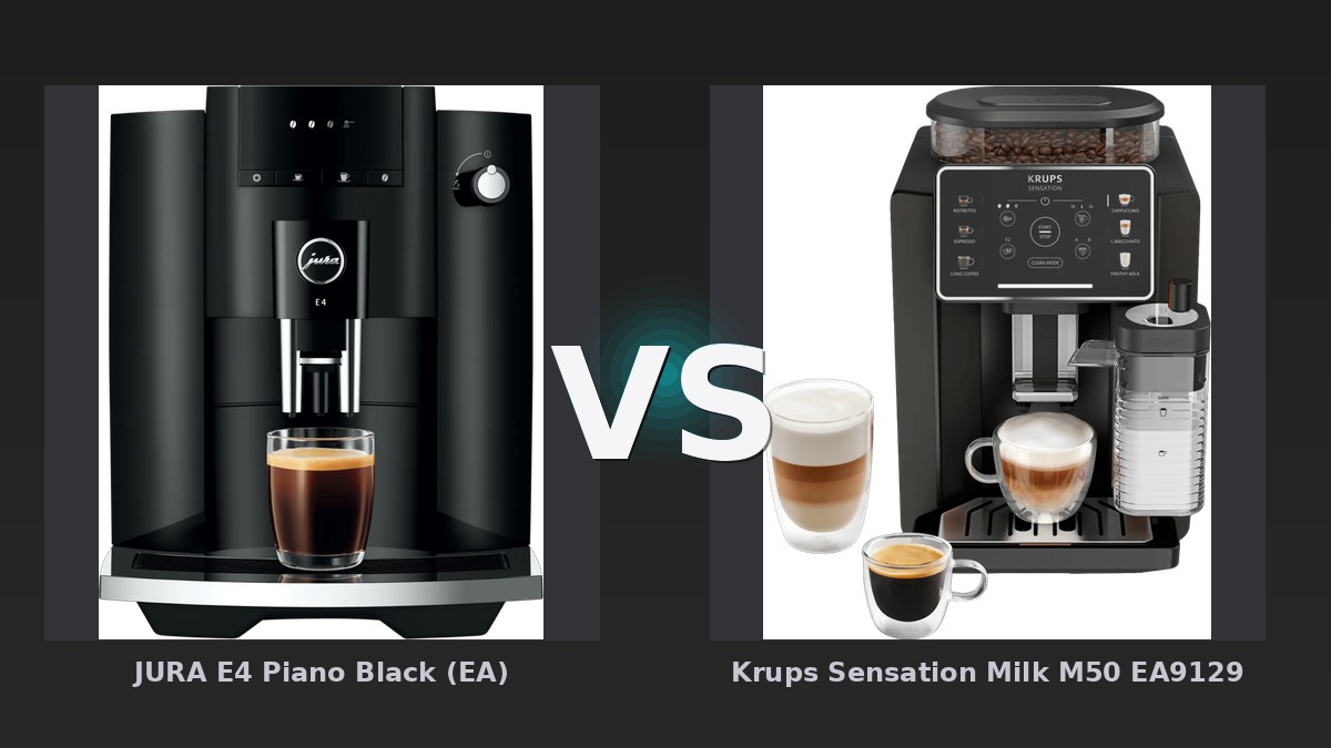 Vergleich: JURA E4 Piano Black (EA) vs Krups Sensation Milk M50 EA9129 - JURA E4 vs. Krups Sensation Milk M50: Basisvollautomat gegen Milchkaffee-Spezialist