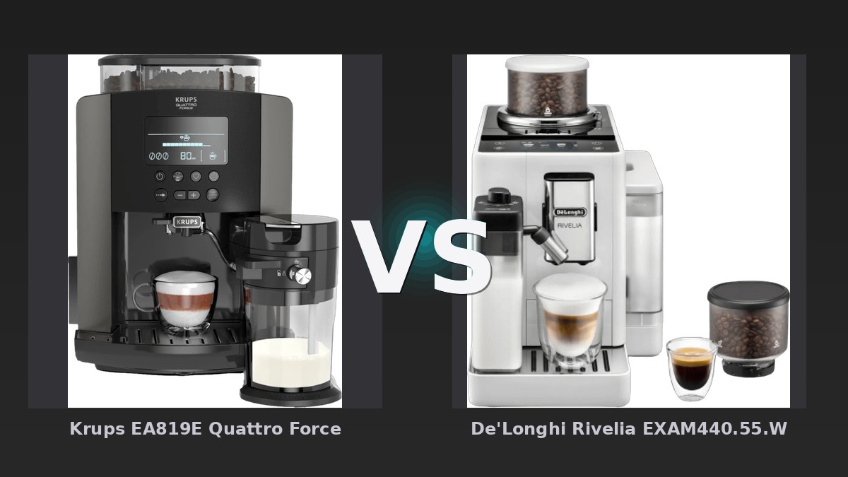 Vergleich: Krups EA819E Quattro Force vs De'Longhi Rivelia EXAM440.55.W - Krups EA819E Quattro Force vs De'Longhi Rivelia EXAM440.55.W: Zwei Wege zum Kaffeegenuss