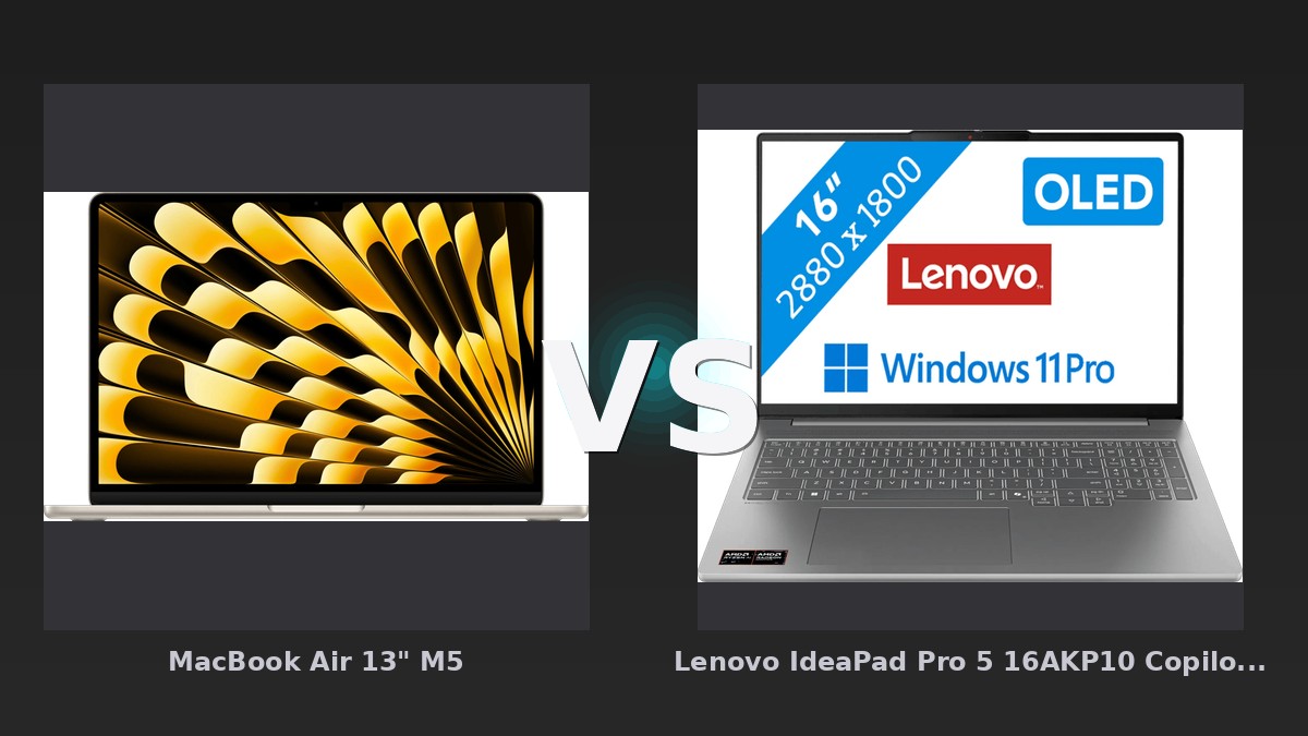 Vergleich: MacBook Air 13" M5 vs Lenovo IdeaPad Pro 5 16AKP10 Copilot+ PC - 16" - AMD Ryzen AI 7 - 32GB RAM/1TB SSD - MacBook Air M5 vs Lenovo IdeaPad Pro 5: Preis-Leistungs-Duell 2026