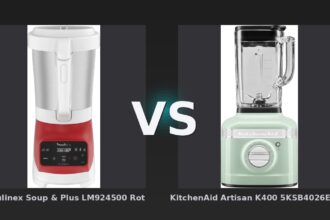 Vergleich: Moulinex Soup & Plus LM924500 Rot vs KitchenAid Artisan K400 5KSB4026EPT Pistazie - Moulinex Soup & Plus vs KitchenAid Artisan K400: Der Mixer mit Kochfunktion fordert die Design-I