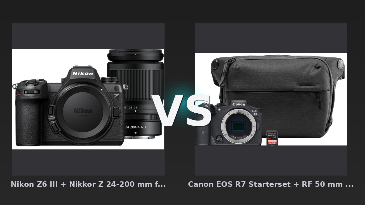 Vergleich: Nikon Z6 III + Nikkor Z 24-200 mm f/4-6.3 VR vs Canon EOS R7 Starterset + RF 50 mm f/1.8 STM - Nikon Z6 III vs Canon EOS R7: Vollformat trifft APS-C – Wer bietet das bessere Bundle?