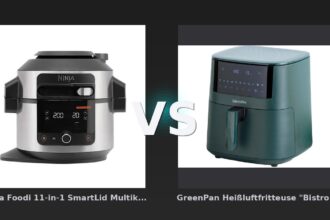 Vergleich: Ninja Foodi 11-in-1 SmartLid Multikocher | OL550EU | von SharkNinja vs GreenPan Heißluftfritteuse "Bistro" 1 Korb 7,2 l, grün - Ninja Foodi 11-in-1 vs. GreenPan Bistro: Multikocher-Allrounder gegen reine Heißluftfritteuse