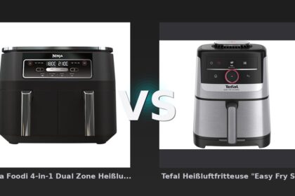 Vergleich: Ninja Foodi 4-in-1 Dual Zone Heißluftfritteuse 7,6 L | AF200EU | von SharkNinja vs Tefal Heißluftfritteuse "Easy Fry Smart & Silence EY572D", silber/schwarz - Ninja Foodi 4-in-1 Dual Zone vs Tefal Easy Fry Smart & Silence: Der Heißluftfritteusen-Vergleich