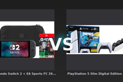 Vergleich: Nintendo Switch 2 + EA Sports FC 26 + BlueBuilt Schutzhülle vs PlayStation 5 Slim Digital Edition Fortnite Set + Zusätzlicher Controller Weiß + Ladestation - Nintendo Switch 2 vs PlayStation 5 Slim: Der ultimative Bundle-Vergleich