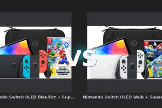 Vergleich: Nintendo Switch OLED Blau/Rot + Super Mario Bros. Wonder + BlueBuilt Schutzhülle vs Nintendo Switch OLED Weiß + Super Mario Galaxy 1+2 + BlueBuilt Schutzhülle - Nintendo Switch OLED Bundle-Vergleich: Mario Wonder vs. Mario Galaxy 1+2