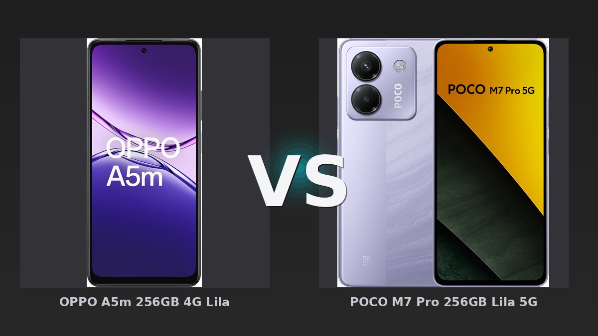 Vergleich: OPPO A5m 256GB 4G Lila vs POCO M7 Pro 256GB Lila 5G - OPPO A5m vs. POCO M7 Pro: Mittelklasse-Kampf um 5G und Preis – wer liefert mehr?