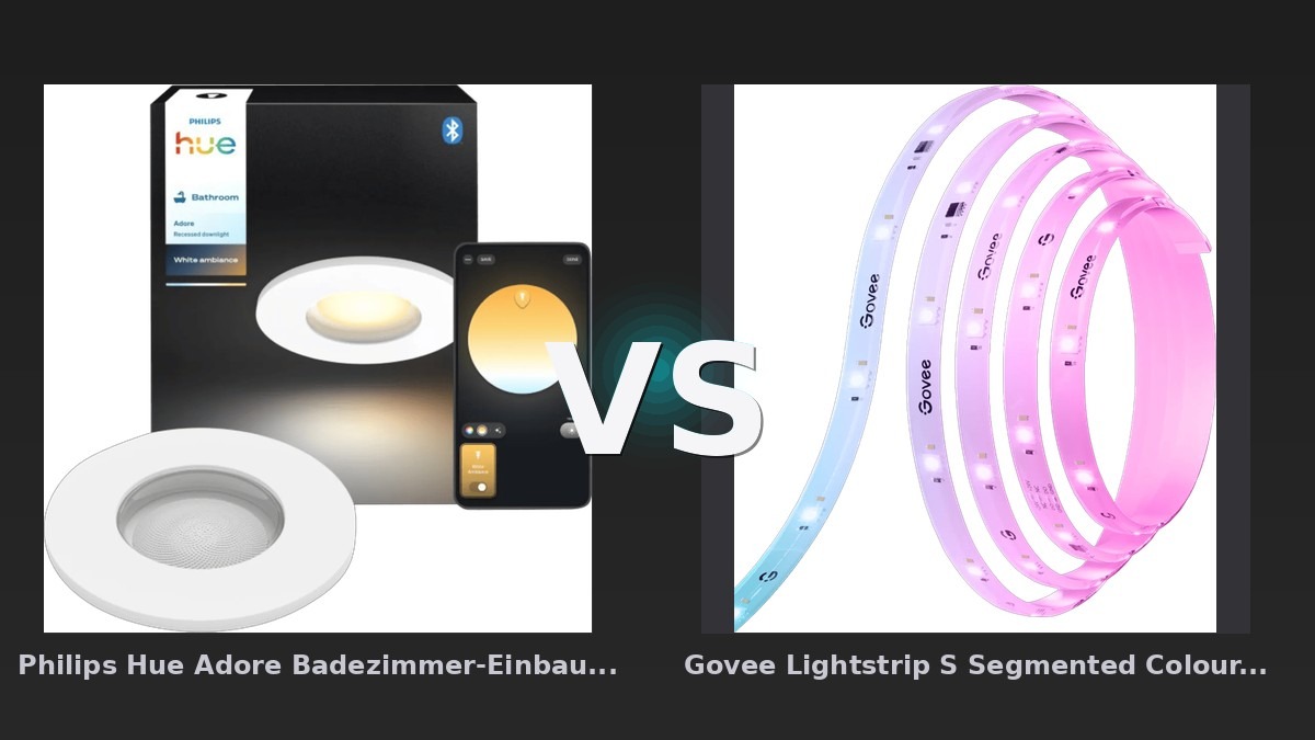 Vergleich: Philips Hue Adore Badezimmer-Einbaustrahler White Ambiance Weiß vs Govee Lightstrip S Segmented Colour Control 10 Meter - Philips Hue Adore vs. Govee Lightstrip S: Smarte Beleuchtung für verschiedene Einsatzzwecke