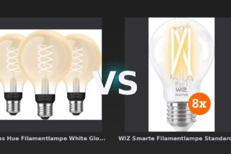 Vergleich: Philips Hue Filamentlampe White Globe E27 3er-Pack vs WiZ Smarte Filamentlampe Standard 8er-Pack - Warm- bis kaltweißes Licht - E27 - Philips Hue vs. WiZ: Smarte Filamentleuchten im Preis-Leistungs-Vergleich
