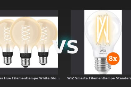 Vergleich: Philips Hue Filamentlampe White Globe E27 3er-Pack vs WiZ Smarte Filamentlampe Standard 8er-Pack - Warm- bis kaltweißes Licht - E27 - Philips Hue vs. WiZ: Smarte Filamentleuchten im Preis-Leistungs-Vergleich