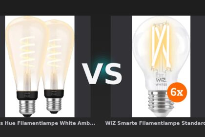 Vergleich: Philips Hue Filamentlampe White Ambiance Edison XL Doppelpack vs WiZ Smarte Filamentlampe Standard 6er-Pack - Warm- bis kaltweißes Licht - E27 - Smarte Filamentlampen im Test: Philips Hue White Ambiance vs. WiZ Connected – Preis-Leistungs-Kampf