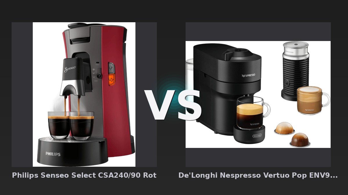 Vergleich: Philips Senseo Select CSA240/90 Rot vs De'Longhi Nespresso Vertuo Pop ENV90.BAE - Philips Senseo Select vs. De'Longhi Nespresso Vertuo Pop: Kapselsysteme im Preis-Leistungs-Duell