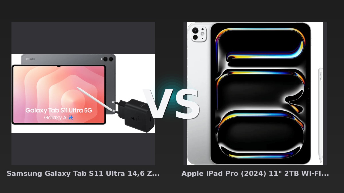 Vergleich: Samsung Galaxy Tab S11 Ultra 14,6 Zoll 1TB Wi-Fi und 5G Grau + Ladeset vs Apple iPad Pro (2024) 11" 2TB Wi-Fi Silber + Apple Pencil Pro - Groß gegen klein: Samsung Galaxy Tab S11 Ultra vs. Apple iPad Pro 11" (2024) – Welches Pro-Tablet pa