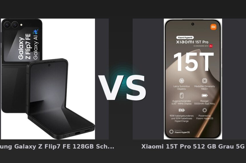 Vergleich: Samsung Galaxy Z Flip7 FE 128GB Schwarz 5G vs Xiaomi 15T Pro 512 GB Grau 5G - Samsung Galaxy Z Flip7 FE vs Xiaomi 15T Pro: Faltflaggschiff gegen Preis-Leistungs-King