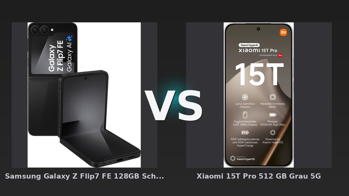 Vergleich: Samsung Galaxy Z Flip7 FE 128GB Schwarz 5G vs Xiaomi 15T Pro 512 GB Grau 5G - Samsung Galaxy Z Flip7 FE vs Xiaomi 15T Pro: Faltflaggschiff gegen Preis-Leistungs-King