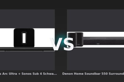 Vergleich: Sonos Arc Ultra + Sonos Sub 4 Schwarz vs Denon Home Soundbar 550 Surround-Sound-Set - Sonos Arc Ultra + Sub 4 vs. Denon Home Soundbar 550 Surround-Set: Soundbar-Vergleich