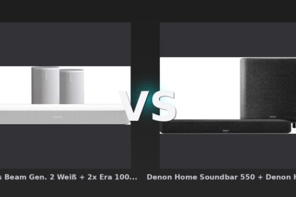 Vergleich: Sonos Beam Gen. 2 Weiß + 2x Era 100 Weiß vs Denon Home Soundbar 550 + Denon Home Subwoofer Schwarz - Sonos Beam Gen. 2 + 2x Era 100 vs Denon Home Soundbar 550 + Subwoofer: Der Bundle-Vergleich