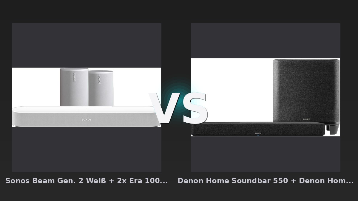 Vergleich: Sonos Beam Gen. 2 Weiß + 2x Era 100 Weiß vs Denon Home Soundbar 550 + Denon Home Subwoofer Schwarz - Sonos Beam Gen. 2 + 2x Era 100 vs Denon Home Soundbar 550 + Subwoofer: Der Bundle-Vergleich