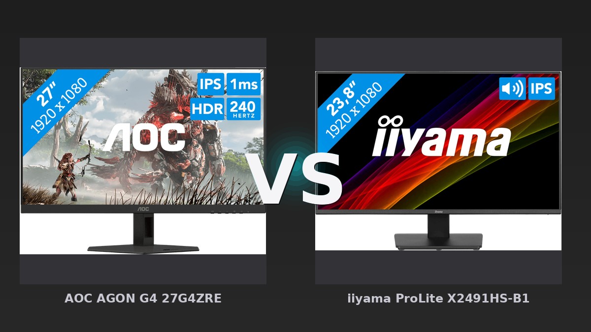 Vergleich: AOC AGON G4 27G4ZRE vs iiyama ProLite X2491HS-B1 - AOC AGON G4 27G4ZRE vs. iiyama ProLite X2491HS-B1 – Gaming-Flaggschiff trifft günstigen Büro-Allroun