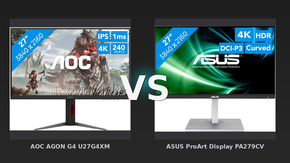 Vergleich: AOC AGON G4 U27G4XM vs ASUS ProArt Display PA279CV - Gaming vs. Profi: AOC AGON G4 U27G4XM gegen ASUS ProArt PA279CV