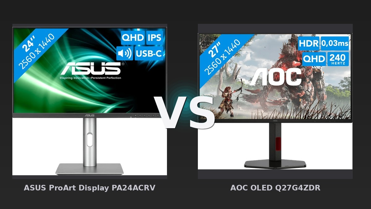 Vergleich: ASUS ProArt Display PA24ACRV vs AOC OLED Q27G4ZDR - ASUS ProArt PA24ACRV vs AOC OLED Q27G4ZDR: Profi-Monitor trifft auf Gaming-OLED