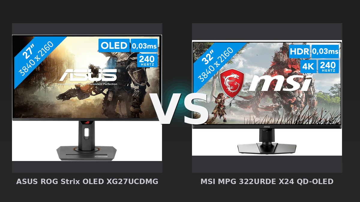 Vergleich: ASUS ROG Strix OLED XG27UCDMG vs MSI MPG 322URDE X24 QD-OLED - ASUS ROG Strix OLED XG27UCDMG vs. MSI MPG 322URDE X24 QD-OLED – 4K-OLED-Duell der Giganten