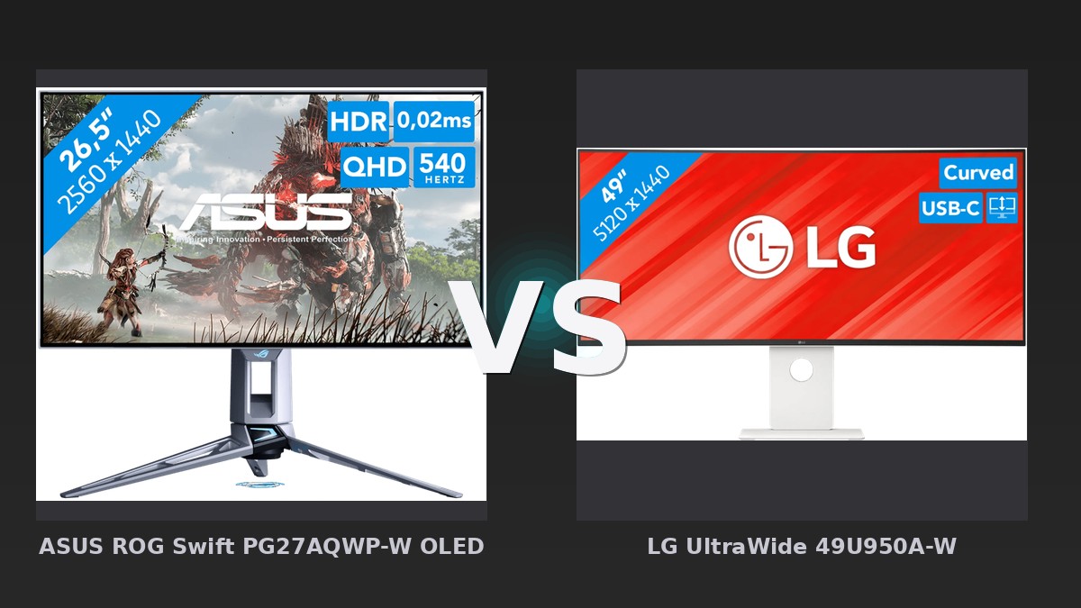 Vergleich: ASUS ROG Swift PG27AQWP-W OLED vs LG UltraWide 49U950A-W - ASUS ROG Swift PG27AQWP-W OLED vs LG UltraWide 49U950A-W: Gaming-Geschwindigkeit trifft auf Produkti