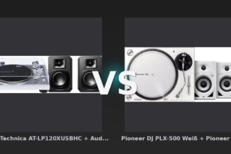 Vergleich: Audio-Technica AT-LP120XUSBHC + Audio-Technica ATH-SP3X Schwarz vs Pioneer DJ PLX-500 Weiß + Pioneer DJ DM-40D-BT Weiß - Audio-Technica AT-LP120XUSBHC + ATH-SP3X vs Pioneer DJ PLX-500 + DM-40D-BT: Plattenspieler-Bundle Ve