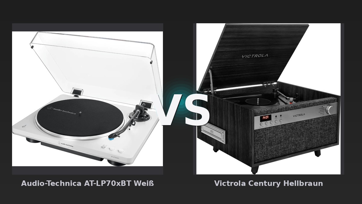 Vergleich: Audio-Technica AT-LP70xBT Weiß vs Victrola Century Hellbraun - Audio-Technica AT-LP70xBT vs. Victrola Century: Zwei Welten treffen aufeinander