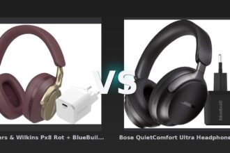 Vergleich: Bowers & Wilkins Px8 Rot + BlueBuilt Power-Delivery-Ladegerät mit USB-C-Port 20 W Weiß vs Bose QuietComfort Ultra Headphones Schwarz + Ladegerät - Bowers & Wilkins Px8 vs Bose QuietComfort Ultra: ANC-Kopfhörer im Bundle-Vergleich