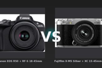Vergleich: Canon EOS R50 + RF-S 18-45mm vs Fujifilm X-M5 Silber + XC 15-45mm f/3.5-5.6 OIS PZ - Canon EOS R50 vs. Fujifilm X-M5: Der Sucher entscheidet