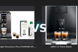 Vergleich: De'Longhi Dinamica Plus ECAM380.95.TB + Entkalker vs JURA C3 Piano Black - De'Longhi Dinamica Plus vs JURA C3: Milchschaum-Vollautomat vs. purer Kaffee – ein klares Duell