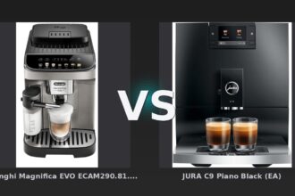 Vergleich: De'Longhi Magnifica EVO ECAM290.81.TB vs JURA C9 Piano Black (EA) - De'Longhi Magnifica EVO vs. JURA C9: Komfort und Individualität haben ihren Preis