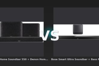 Vergleich: Denon Home Soundbar 550 + Denon Home 250 Doppelpack Schwarz vs Bose Smart Ultra Soundbar + Bass Module 500 Schwarz - Denon Home Soundbar 550 Bundle vs. Bose Smart Ultra Soundbar Bundle: Der Soundbar-Vergleich