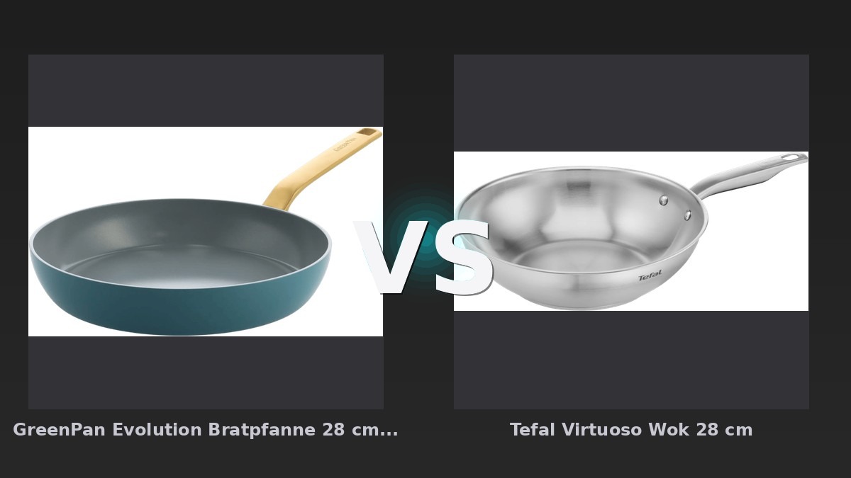 Vergleich: GreenPan Evolution Bratpfanne 28 cm Blue vs Tefal Virtuoso Wok 28 cm - GreenPan Evolution Bratpfanne vs Tefal Virtuoso Wok: Klarer Sieg für den Preis-Leistungs-Wok