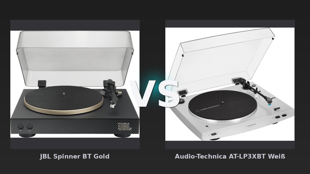 Vergleich: JBL Spinner BT Gold vs Audio-Technica AT-LP3XBT Weiß - JBL Spinner BT Gold vs. Audio-Technica AT-LP3XBT: Bluetooth-Plattenspieler im Vergleich