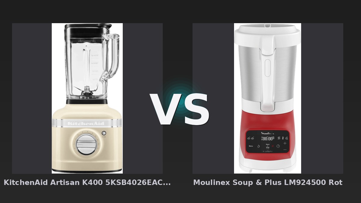 Vergleich: KitchenAid Artisan K400 5KSB4026EAC Crème vs Moulinex Soup & Plus LM924500 Rot - KitchenAid Artisan K400 vs. Moulinex Soup & Plus: Standmixer im Preis-Leistungs-Vergleich