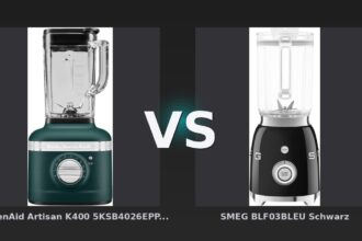 Vergleich: KitchenAid Artisan K400 5KSB4026EPP Pebbled Palm vs SMEG BLF03BLEU Schwarz - KitchenAid Artisan K400 vs. SMEG BLF03 – Retro-Standmixer im Vergleich
