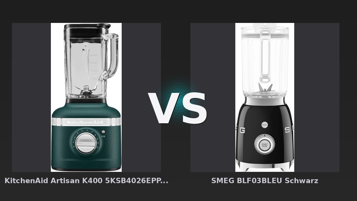Vergleich: KitchenAid Artisan K400 5KSB4026EPP Pebbled Palm vs SMEG BLF03BLEU Schwarz - KitchenAid Artisan K400 vs. SMEG BLF03 – Retro-Standmixer im Vergleich