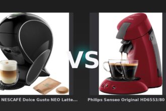 Vergleich: Krups NESCAFÉ Dolce Gusto NEO Latte YY5678 vs Philips Senseo Original HD6553/80 Rot - Krups NESCAFÉ Dolce Gusto NEO Latte vs Philips Senseo Original: Der Kapselkampf