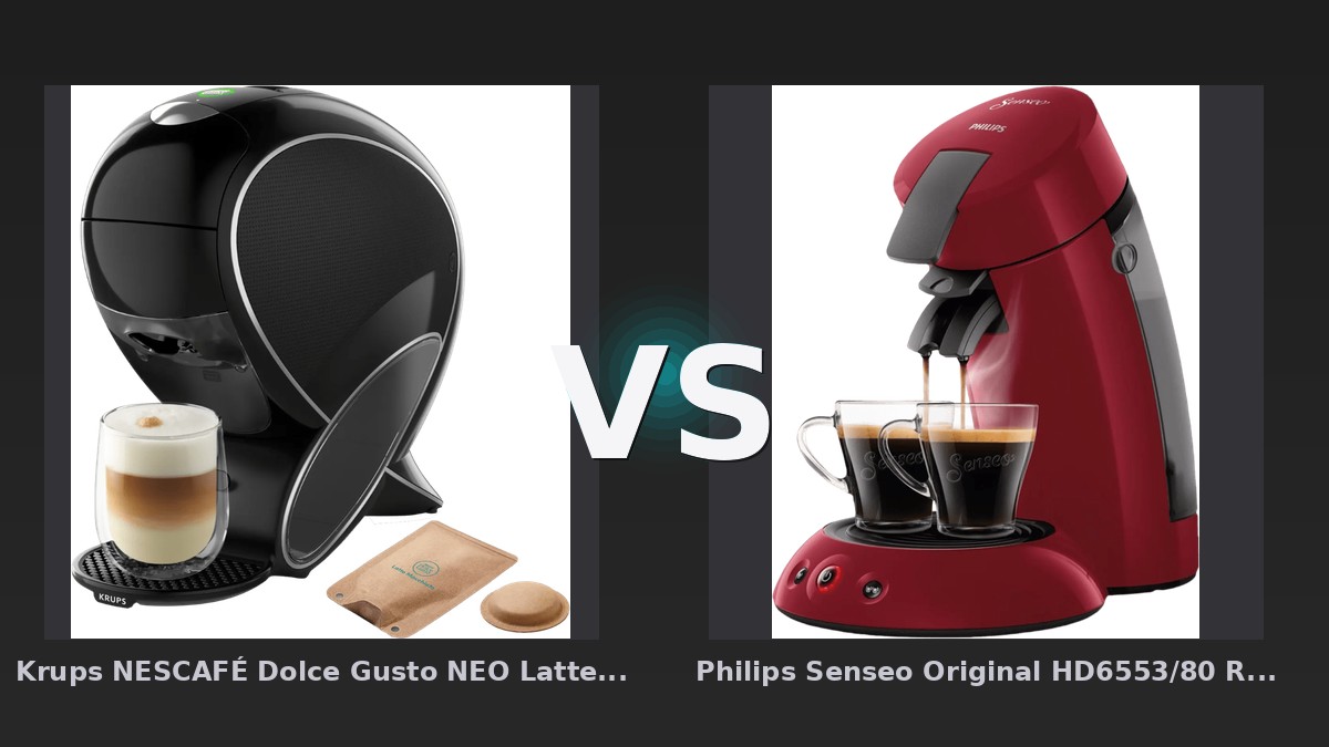 Vergleich: Krups NESCAFÉ Dolce Gusto NEO Latte YY5678 vs Philips Senseo Original HD6553/80 Rot - Krups NESCAFÉ Dolce Gusto NEO Latte vs Philips Senseo Original: Der Kapselkampf