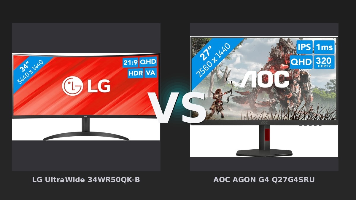Vergleich: LG UltraWide 34WR50QK-B vs AOC AGON G4 Q27G4SRU - LG 34WR50QK-B vs. AOC AGON G4 Q27G4SRU: Ultrawide oder High-Refresh-QHD?