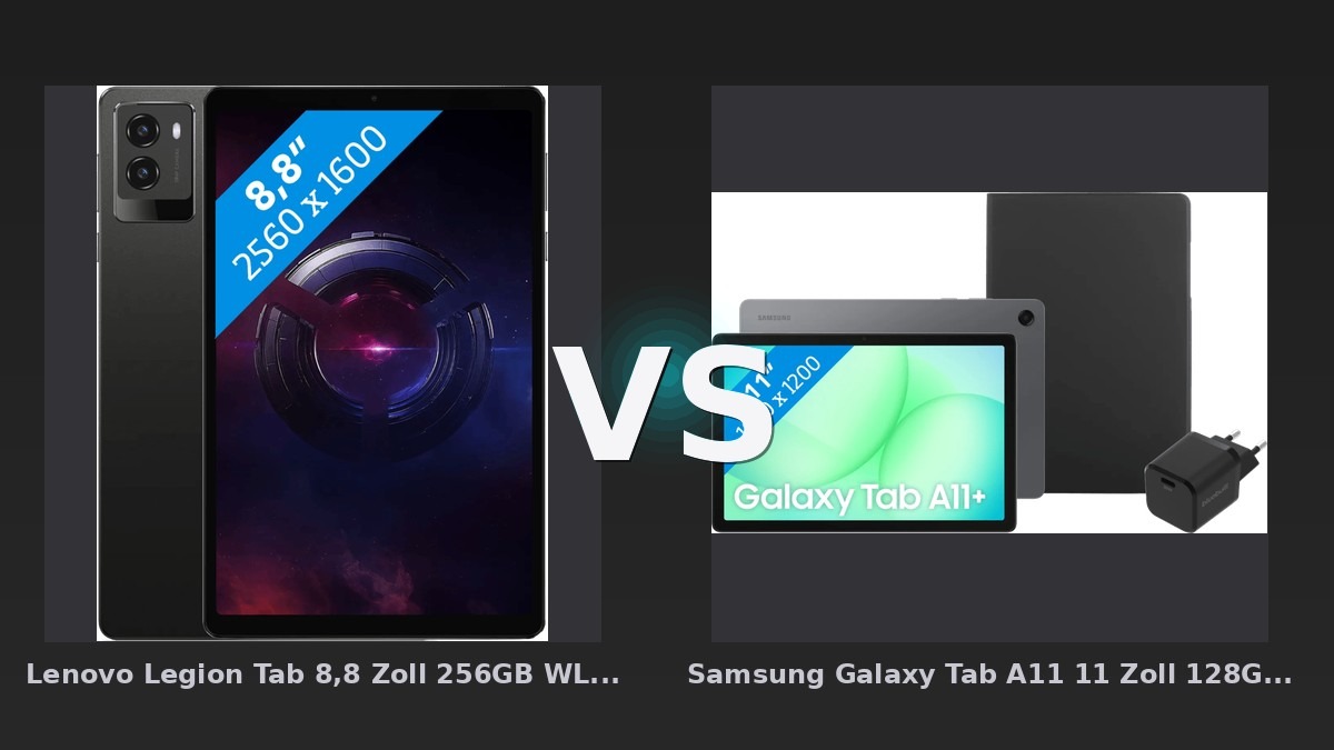 Vergleich: Lenovo Legion Tab 8,8 Zoll 256GB WLAN Schwarz mit Displayschutz und Book Case vs Samsung Galaxy Tab A11 11 Zoll 128GB Wi-Fi + 5G Grau + Basis Zubehörset - Gaming-Biest gegen solides Arbeitstier: Lenovo Legion Tab 8.8 vs. Samsung Galaxy Tab A11