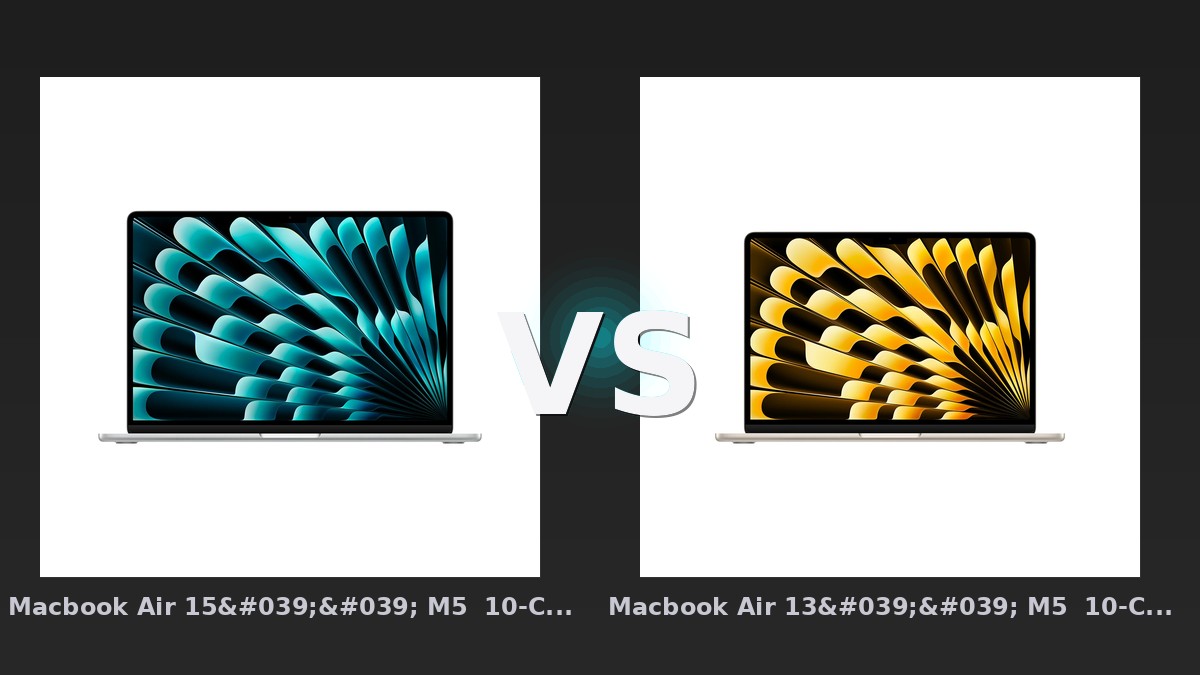 Vergleich: Macbook Air 15'' M5 10-Core CPU 10-Core GPU - Silber - 2026 - 32GB - 2TBSSD vs Macbook Air 13'' M5 10-Core CPU 10-Core GPU - Polarstern - 2026 - 32GB - 2TBSSD - MacBook Air M5 2026: 15 Zoll vs 13 Zoll – Der große Größenvergleich