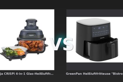 Vergleich: Ninja CRISPi 4-in-1 Glas-Heißluftfritteuse in Dunkelblau | FN101EUGY | von SharkNinja vs GreenPan Heißluftfritteuse "Bistro" 1 Korb 7,2 l, schwarz - Ninja CRISPi vs GreenPan Bistro: Glas-Heißluftfritteuse im Vergleich