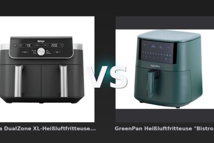 Vergleich: Ninja DualZone XL-Heißluftfritteuse mit 9,5 l Fassungsvermögen und 2 Schubladen in Grau | DZ901EU | vs GreenPan Heißluftfritteuse "Bistro" 1 Korb 7,2 l, grün - Ninja DualZone XL vs. GreenPan Bistro: Flexibilität oder Sparpreis?