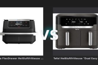 Vergleich: Ninja FlexDrawer Heißluftfritteuse 6,6 L | AF550EU | von SharkNinja vs Tefal Heißluftfritteuse "Dual Easy Fry XXL EY942H" 11 l, anthrazit - Ninja FlexDrawer vs Tefal Dual Easy Fry XXL: Zwei Dual-Basket Airfryer im Vergleich