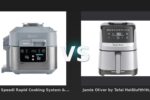 Vergleich: Ninja Speedi Rapid Cooking System & Heißluftfritteuse | ON400EU | von SharkNinja vs Jamie Oliver by Tefal Heißluftfritteuse "Silence Deluxe EY55JD", schwarz/silber - Ninja Speedi vs Tefal Silence Deluxe: Dampfgar-Kombi oder leiser Luftfritteur?